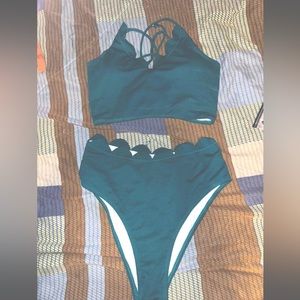 Zaful Brand- Bikini Set- Size L- Dark Green- Never Wore- High Waisted